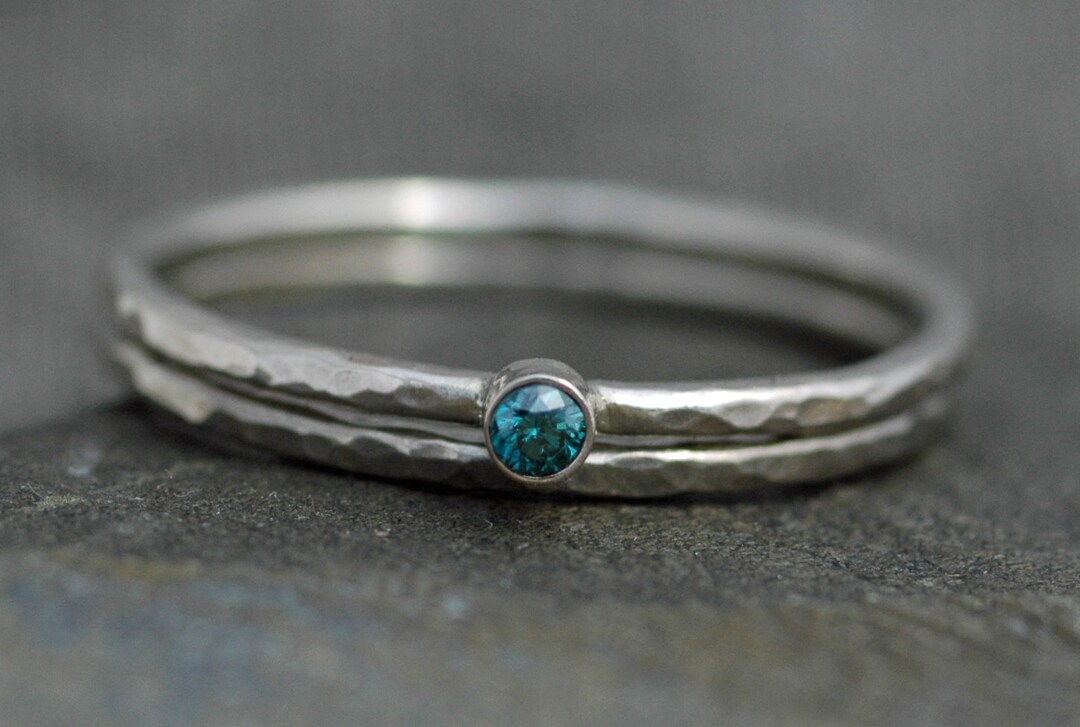 Blue Diamond on Thin Solid Recycled 14k Gold Stacking Engagement Ring ...