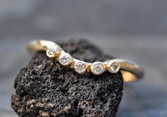 Diamond Gold Wave Engagement Stacking Ring in Recycled 14k 18k White, Rose, or Yellow Gold