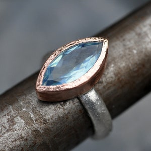 Faceted Aquamarine on Reticulated Sterling Silver Ring with Rose Gold Made To Order Handmade image 3