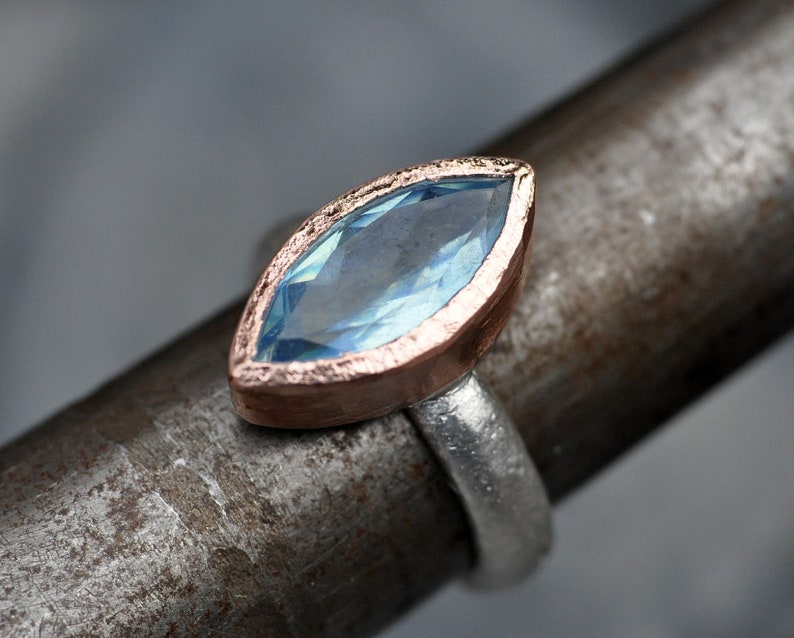 Faceted Aquamarine on Reticulated Sterling Silver Ring with Rose Gold Made To Order Handmade image 3