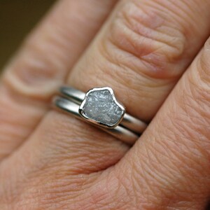 Conflict Free Rough Large Diamond Engagement Ring and Wedding Band Set 18k White, Rose, or Yellow Gold Handmade image 4
