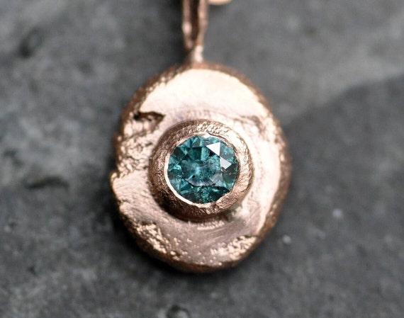 Blue Diamond in 14k Rose Gold Charm Pendant Necklace With/Without Chain Ready to Ship Handmade