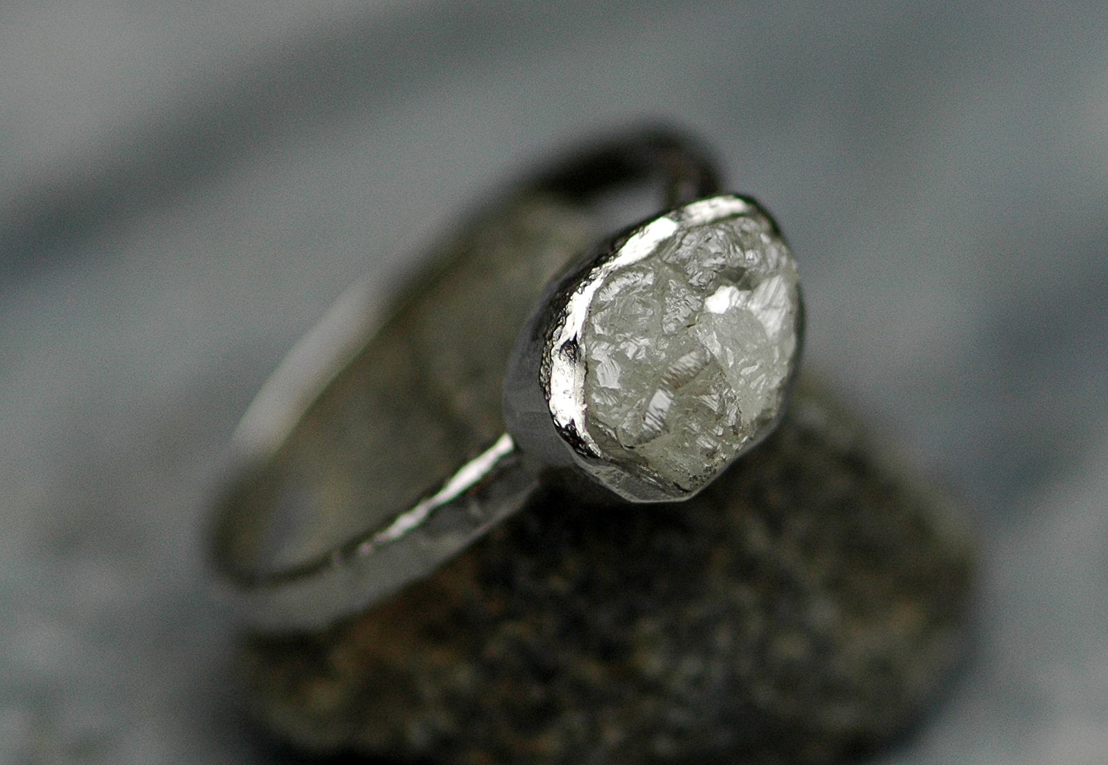 SALE- Raw Rough Conflict Free Platinum Diamond Engagement Ring with ...