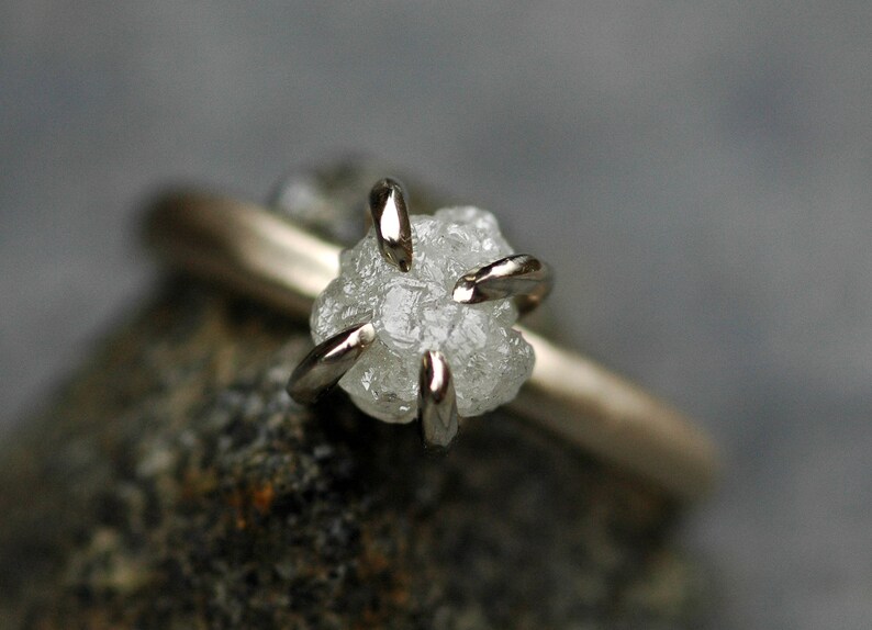 Conflict Free Rough Large Diamond Engagement Ring in 18k White, Rose, or Yellow Gold- 1.25 Carat Handmade image 4