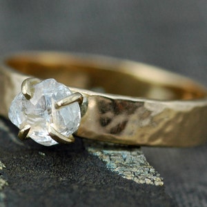 Engagement Ring Transparent Raw Diamond on Wide Recycled Gold image 4