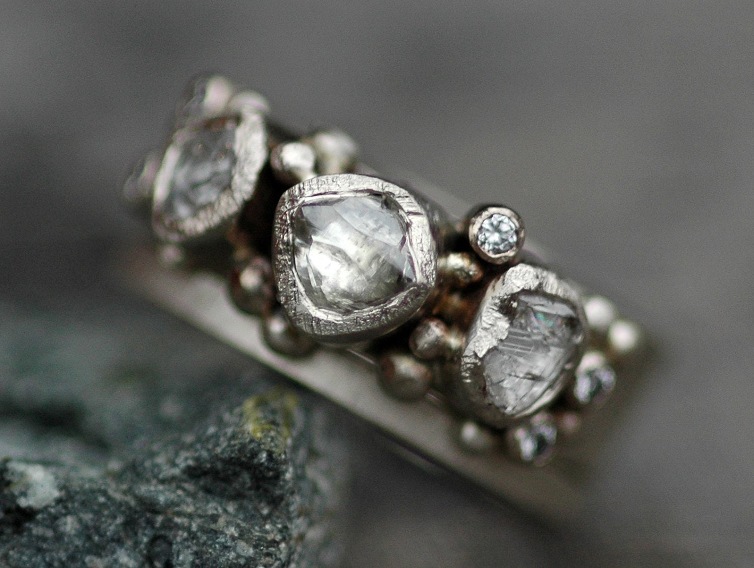 Raw Diamond Ring, Alternative Engagement or Wedding Ring, April Births –  Cantik