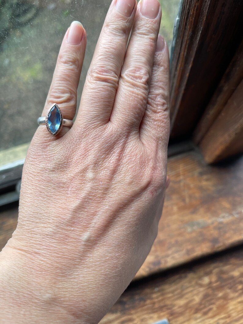 Faceted Aquamarine on Reticulated Sterling Silver Ring with Rose Gold Made To Order Handmade image 10