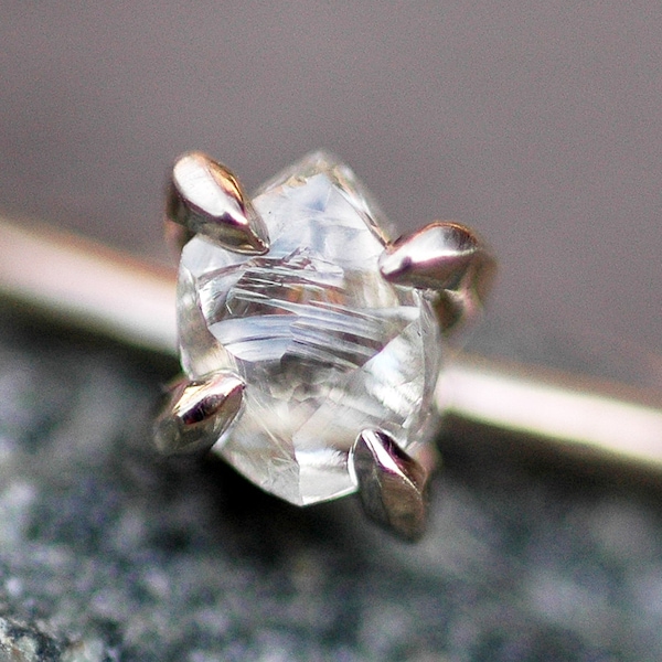 Engagement Ring- Transparent Raw Rough Diamond on Thin Recycled Gold Band- Custom Made Engagement Ring Handmade