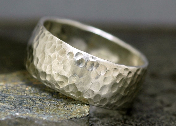 3/8 Inch Hammered Domed Sterling Silver Band- Custom