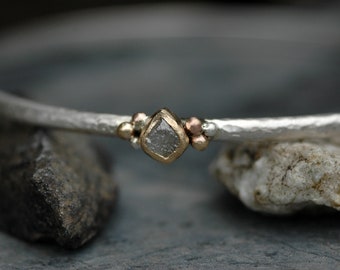 Raw Rough Diamond Rose Gold Yellow Gold and Sterling Silver Bangle Bracelet Made To Order