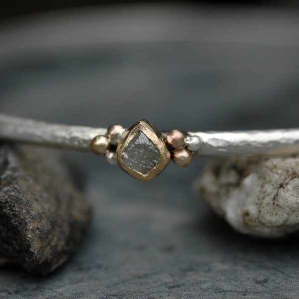 Raw Rough Diamond Rose Gold Yellow Gold and Sterling Silver Bangle Bracelet Made To Order Handmade