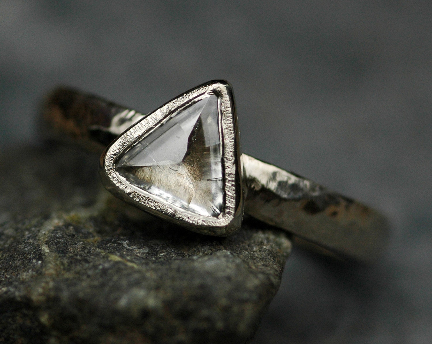 Triangle Cut Moissanite Ring, With Bezel Set Band Engagement Ring -  Kinaarajewels – kinaarajewels