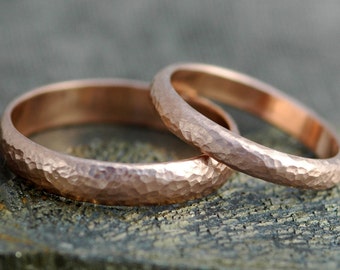 His and Hers 14k Gold Wedding Band Set- Custom Made Recycled Gold Wide Ring and Thin Ring Set