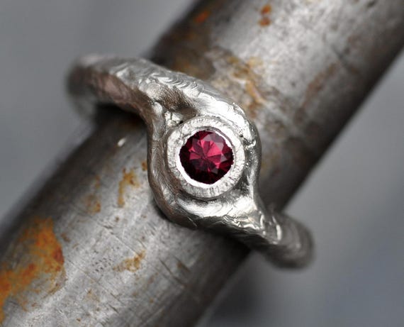 Pink-red Rhodolite Garnet in Recycled Sterling SilverRing- Ready to Ship Size 8.5 One of a Kind