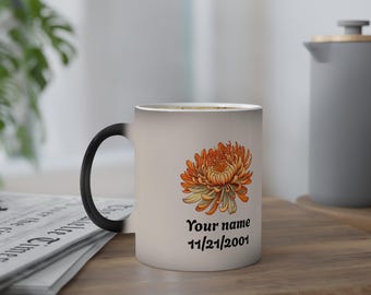 November Birthflower Color Changing Coffee Mug Custom November Birth Flower Coffee Cup Chrysanthemum Birth-Flower Magic Mug