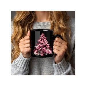 Pink Christmas tree mug, Christmas tree coffee mug, Holiday gift, Pink, Christmas ornaments, Holiday season teacup