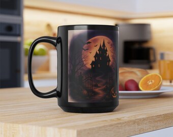 Haunted House Mug, Spooky Halloween Coffee Cup, Scary Witch Brew Tea Mug, Ghost Decor Kitchen Gift, Dark Gothic Drinkware, Black Magic