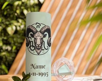 Copo personalizado com constelação do signo de Áries, utensílios para bebidas, garrafa com horóscopo