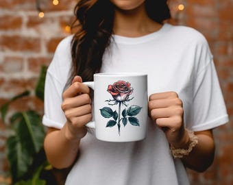Custom Rose Coffee Mug: June Birth Flower, Personalized Tea Cup