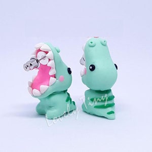 Kawaii Earring, T-Rex Bite Dino Earrings Stud Polymer Clay Handmade 3D Earring, Gift for Cutie woman girl, Ready to be Gift