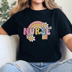 Retro Nurse T-Shirt,Vintage Nurse T Shirt, RN Student T- Shirt, Rainbow Nurse Graphic Tee, Floral Nurse Shirt