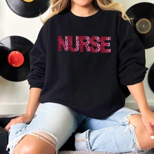 Leopard Nurse Sweatshirt, Cozy Gift for Nurses,Animal Print Nurse Sweatshirt, Holiday RN Gift,Cute RN Sweatshirt, Nurse Sweatshirt