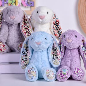 Gefülltes Kaninchen, Plüsch-Ostern-Kaninchen, personalisierte Häschen, Monogramm-Häschen-Plüsch-Kaninchen-Spielzeug, Blumenmädchen-Vorschlag, erste Ostergeschenke