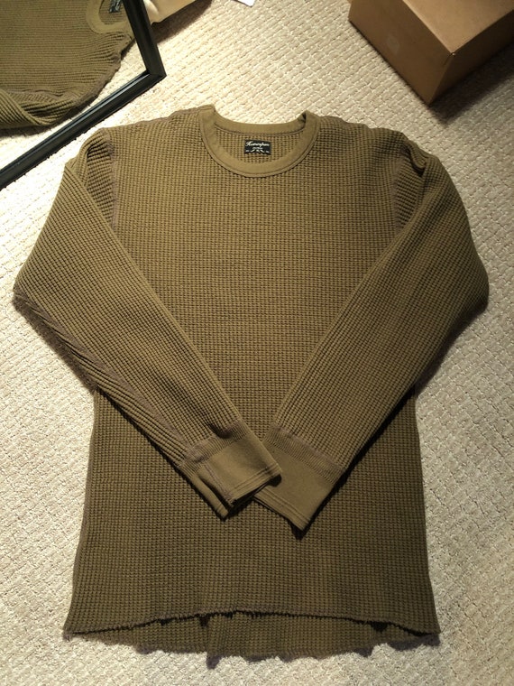 HomeSpun Knitwear Waffle Thermal Long Sleeve Army