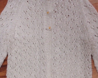 Hand knit white cotton lacy sweater