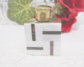 Mini Perfume Bottle, Art Deco, Mother Of Pearl, Glass, Gold Tone, Metal, Geometric Design, Frangrance