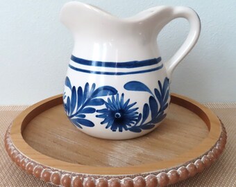 Rosanna Pitcher/Milk Jug In Glossy White With Cobalt Blue Floral Design. Made For Pottery Barn - Milk Jug - Water Pitcher