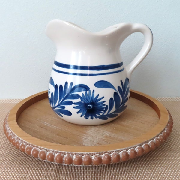 Rosanna Pitcher/Milk Jug In Glossy White With Cobalt Blue Floral Design. Made For Pottery Barn - Milk Jug - Water Pitcher