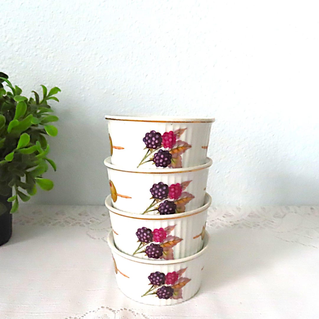 Royal Worcester Evesham Gold Rim Porcelain Ramekins ~ Souffle Cups ...