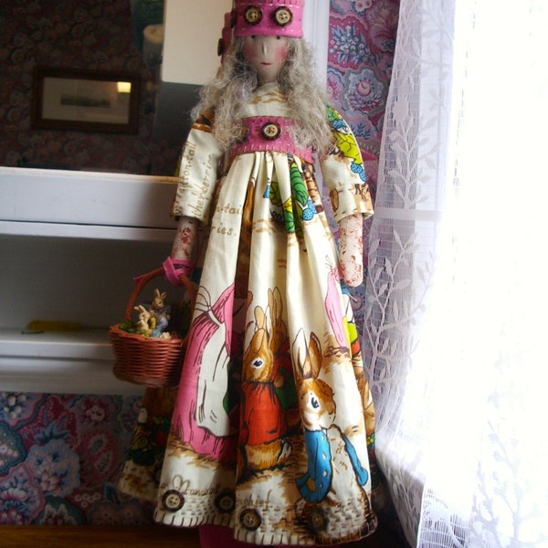 Handmade Primitive  Doll 26"- Beatrice Bunny & Family