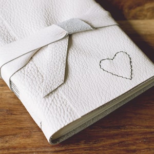 Love Heart Leather Journal - 6 x 4 Hand Embroidered Blank Book - A6 Soft Wrap Cover