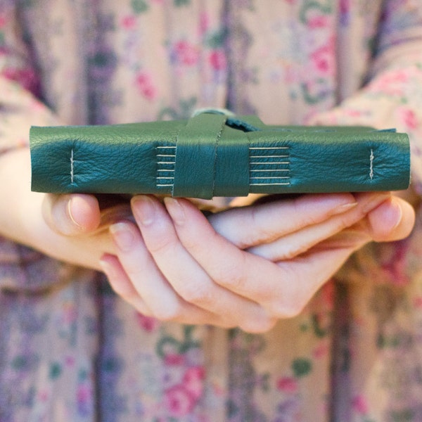 LAST STOCK - Leather Book - Bottle Green - A6 Handbound Blank Leather Journal - 6 x 4 - A6