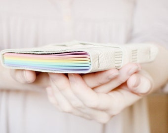 Rainbow Leather Wrap Journal - Handbound Leather Blank or lined Book - 6 x 4 - Custom - Pastel Multi Colour Pages - A6