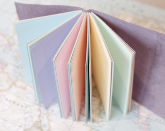 Rainbow Leather Wrap Journal  Handbound Leather Blank or Lined Book - 6 x 4 - Custom - Scattered Pastel Multi Colour Pages - A6