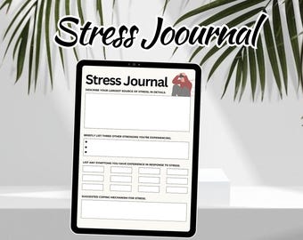 Customizable Stress Journal, A4 downloadable PDF for personal growth, perfect self-care gift for loved ones seeking relaxation, and family