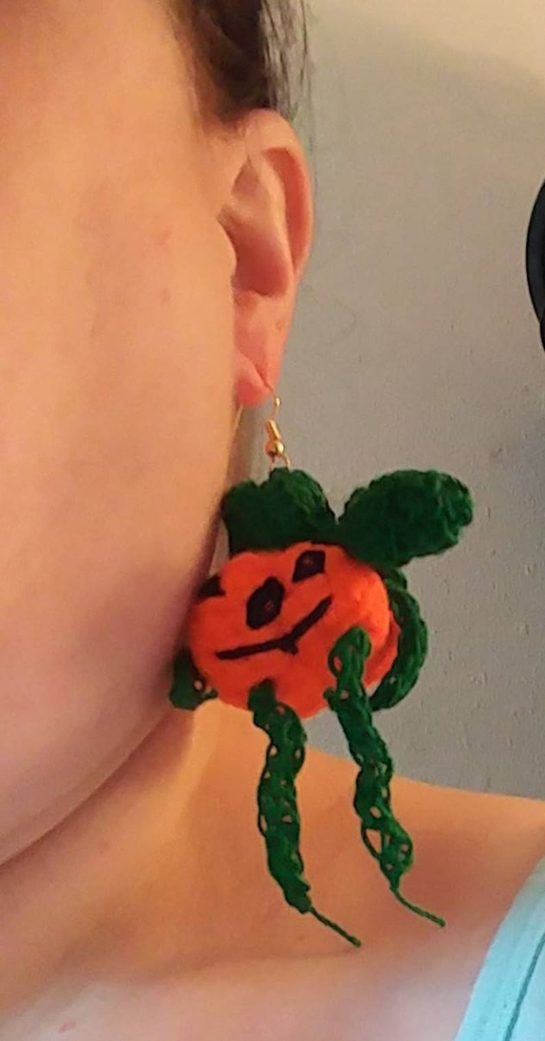 Halloween earrings Tunisian crochet earrings holiday jewelry, Ladies jewelry Pumpkin Earrings Handcrocheted earrings Ladies accessories