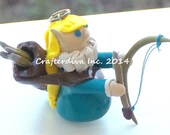 Elf Charm, Elf with With Bow Charm,  Polymer Clay Charm, Elf with Bow and Arrows Charm, Hand Crafted Charm