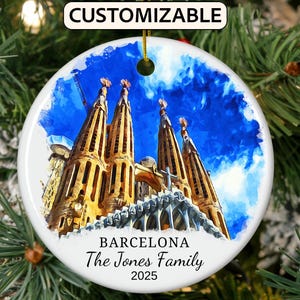 Personalized Barcelona Christmas Ornament, Barcelona Travel Souvenir Ornament Personalized Barcelona Christmas Ornament Spain
