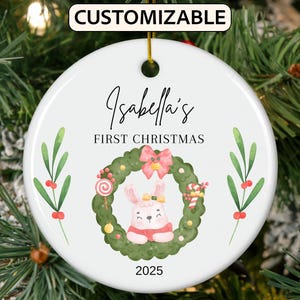 First Christmas Baby Ornament Gift, Personalized Baby&#39;s First Christmas Decoration, Holiday Ornament, Baby&#39;s 1st Christmas, Bunny