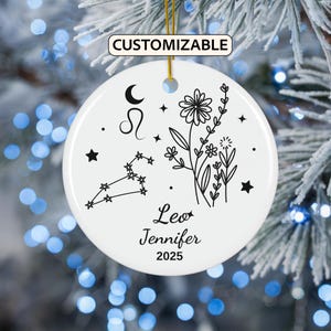 Zodiac Ornament, Personalized Christmas Zodiac Ornament, Constellation Ornament, Astrological Sign, Horoscope Ornament, Birth Flower Gift