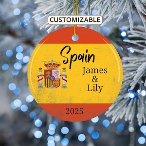 Spain Flag Ornament, Personalized Spain Ornament, Custom Spain Flag Ornament, Travel Souvenir Spain Ornament, Spain Gift, Couple Gift