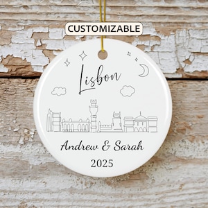 Lisbon Skyline Christmas Ornament, Personalized Portugal Travel Gift, Holiday Keepsake, Family Vacation Souvenir, Traveler Gift, Couple Gift