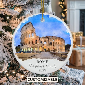 Personalized Rome Christmas Ornament, Personalized Italy Christmas Ornament, Custom Rome, Italy Gift Ornament, Engagement Ornament Gift