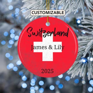 Switzerland Flag Ornament, Personalized Switzerland Ornament, Custom Switzerland Flag Ornament, Travel Souvenir Ornament, Switzerland Gift