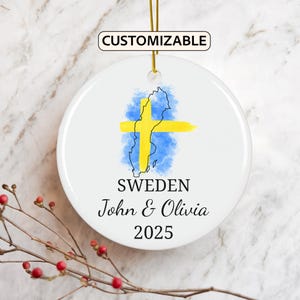 Sweden Flag Ornament, Personalized Sweden Ornament, Custom Sweden Flag Ornament, Travel Souvenir Sweden Ornament, Sweden Gift, Couple Gift
