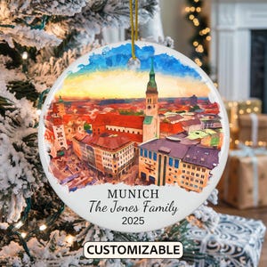 Munich Christmas Ornament, Personalized Germany Travel Gift, Holiday Keepsake, Family Vacation Souvenir, Traveler Gift, Custom Couple Gift